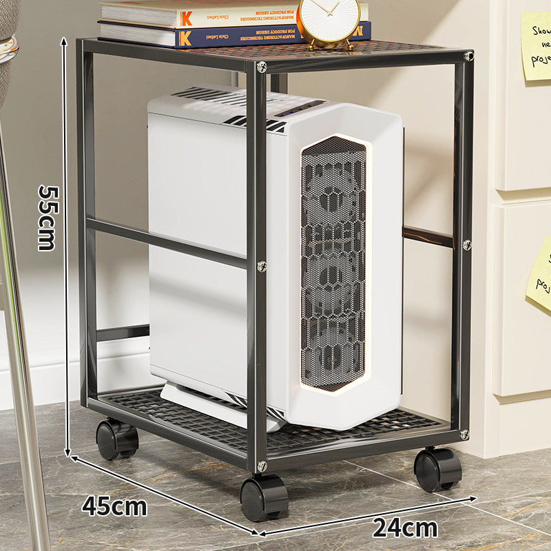 Rolling Desktop CPU Tower Stand with Wooden Base and Swivel Casters