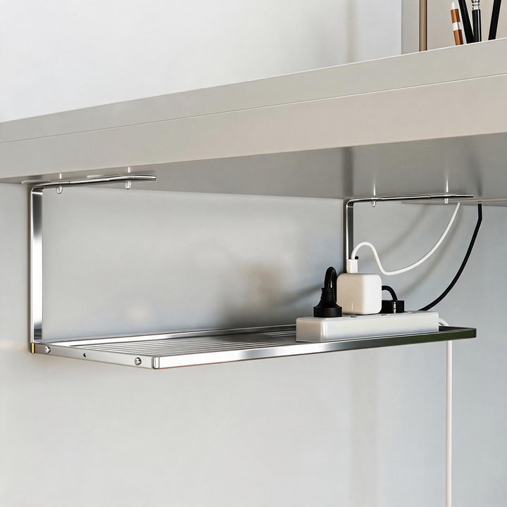 Adjustable Clamp-Mounted Under-Desk Power Strip & Cable Management Tray