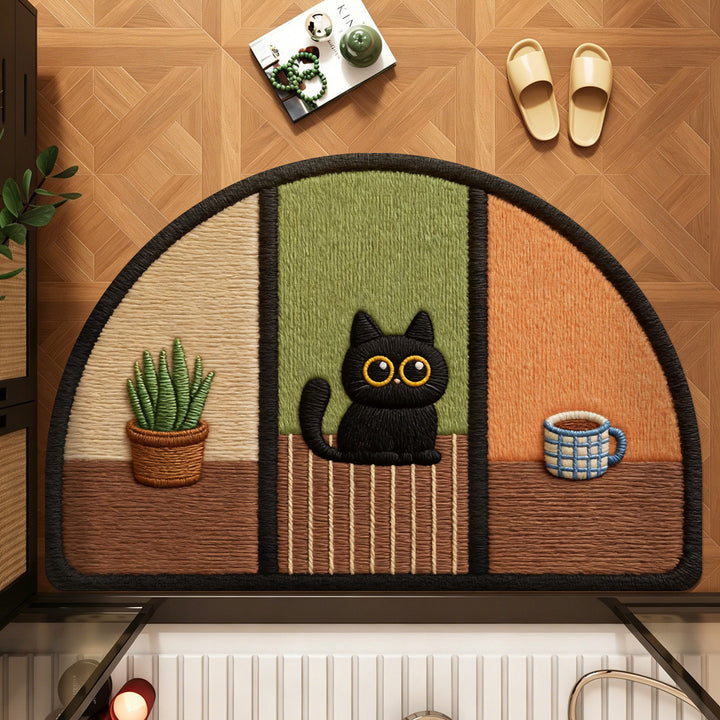 Cute Cat-Themed Half-Moon Area Rug Kalsten