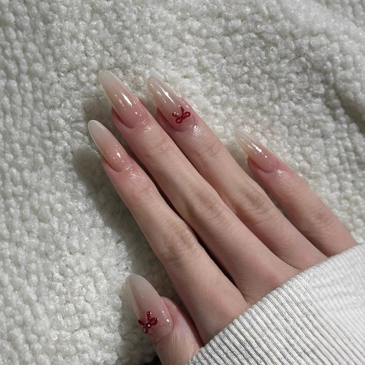 Elegant Stiletto Press-On Nails with Decorative Bow Accents Kalsten