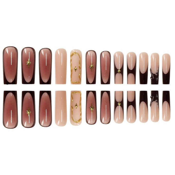 Artistic Long Press-On Nail Art Extensions with Gold Detailing Kalsten
