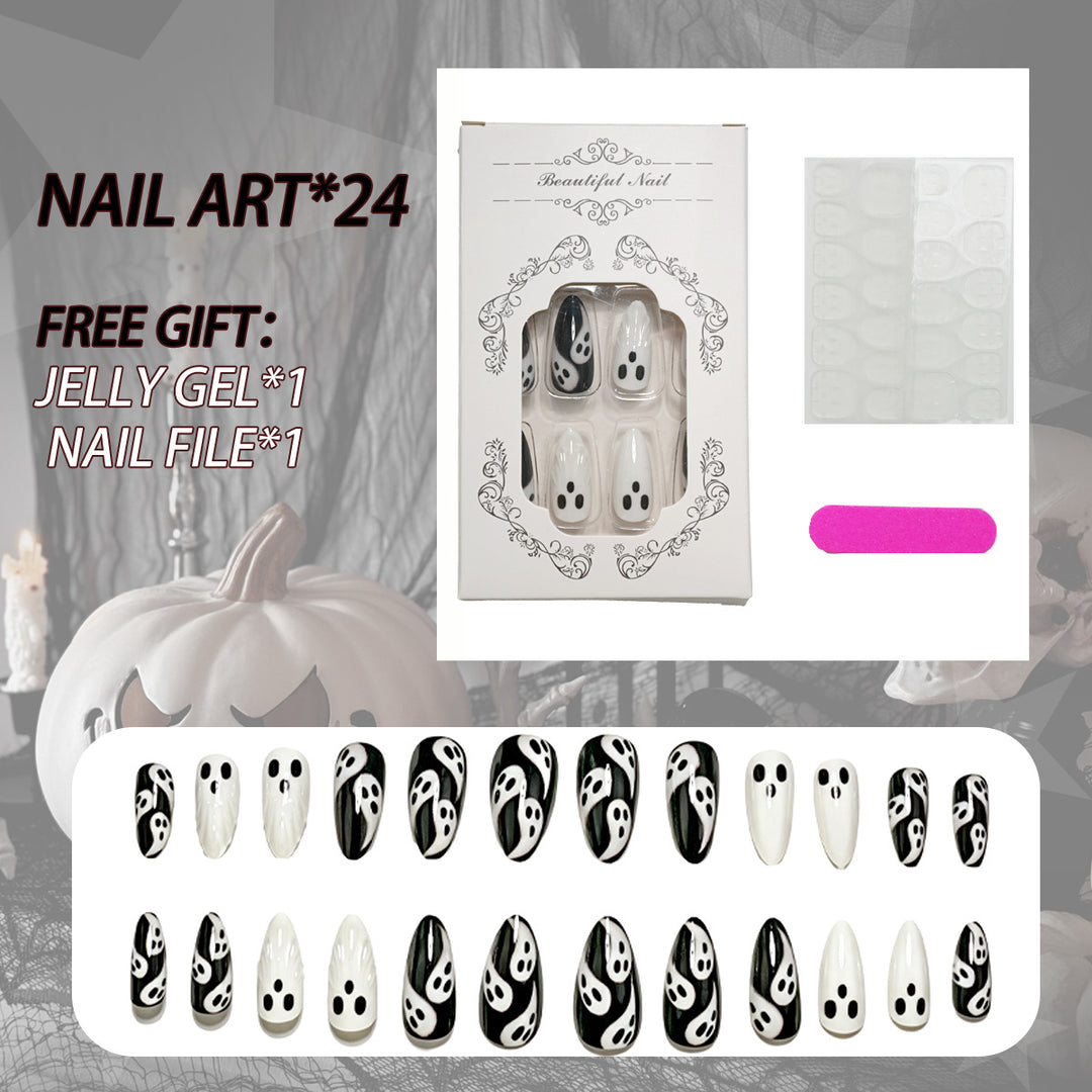 Ghost-Themed Press-On Nail Art