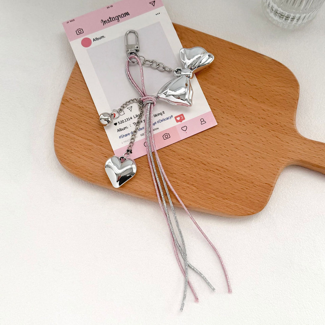 Elegant Bow and Heart Charm Keychain Kalsten
