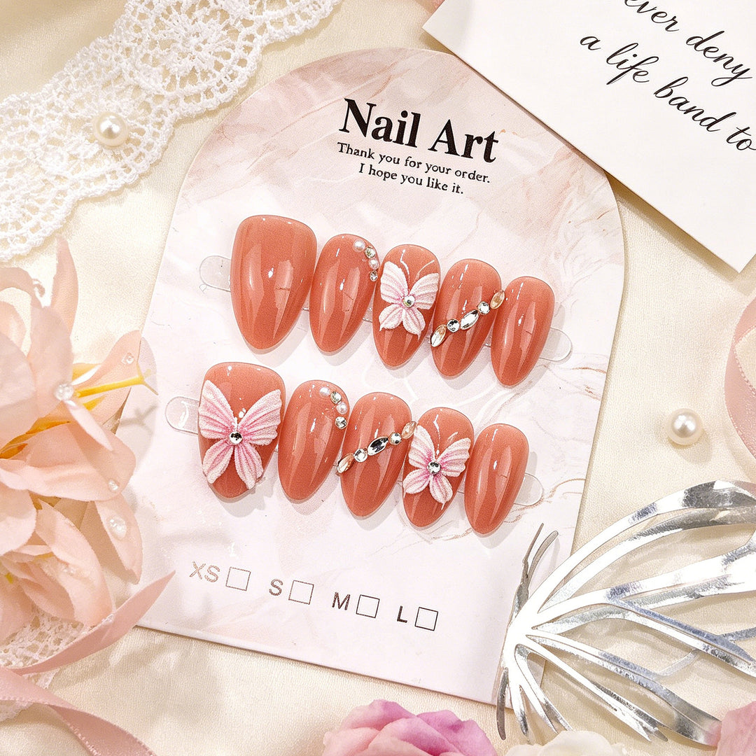 Elegant Butterfly Embellished Press-On Nail Art Kalsten