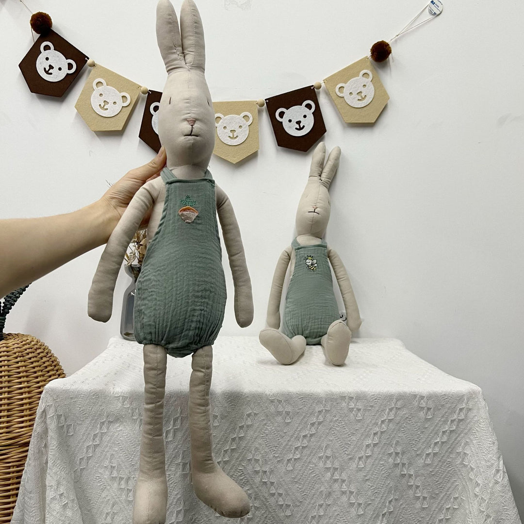 Oversized Linen-Blend Long-Leg Bunny Doll with Embroidered Muslin Romper