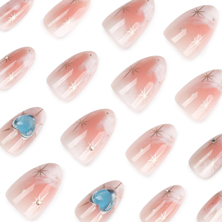 Nail design with decorative hearts and glitter accents Kalsten