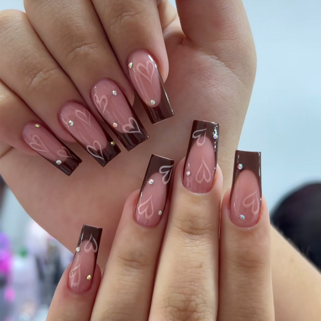 Elegant Long Acrylic Nail Art Extensions with Heart Design Kalsten