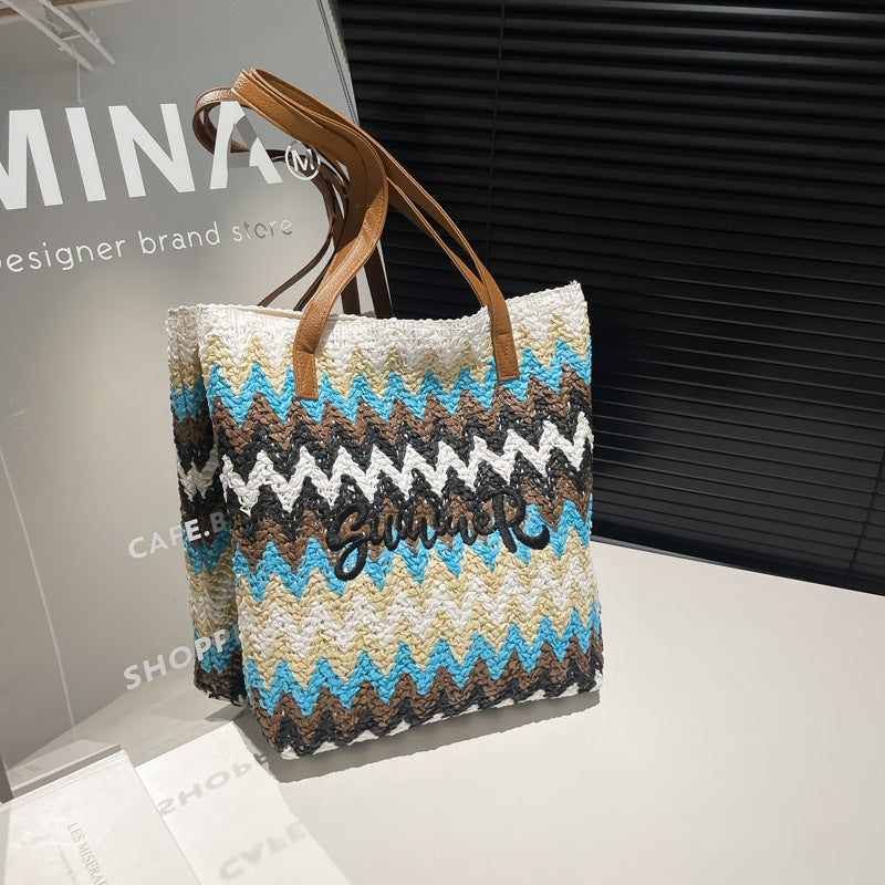 Boho Woven Straw Tote Bag