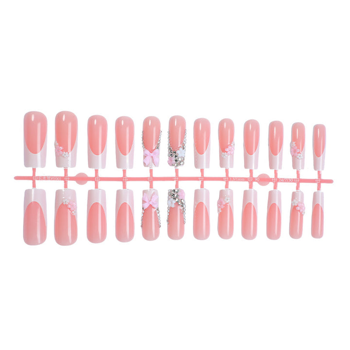 Decorative Press-On Nail Set with Elegant Floral and Gem Accents kalsten