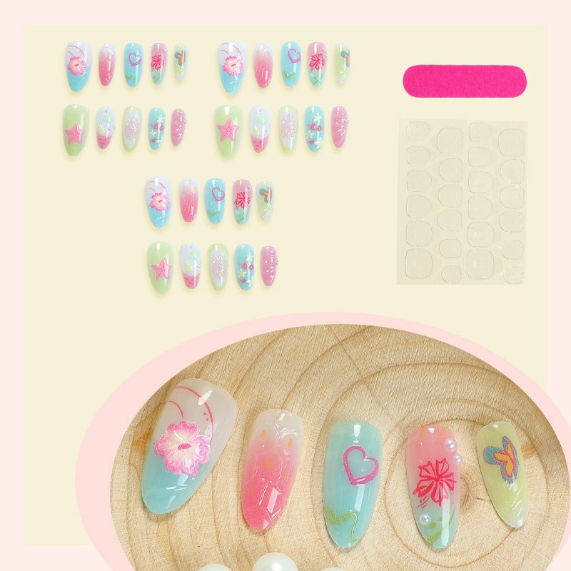 Artificial nail set with maritime motifs and colorful accents Kalsten