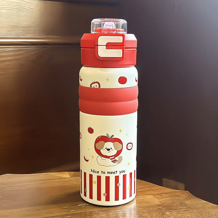 Women's Insulated Water Bottle with Safe Flip Lid and Cute Dog Motif Kalsten