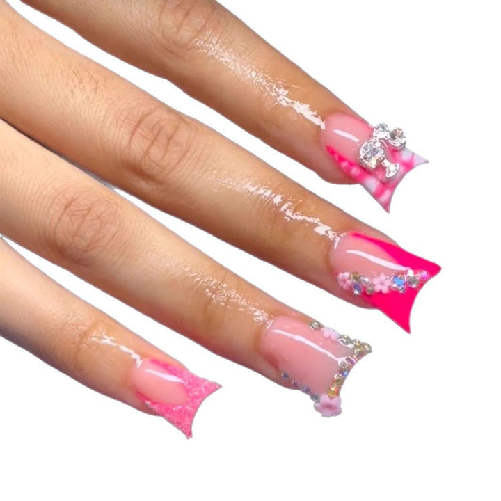 Decorative Floral and Rhinestone Acrylic Nail Extensions Kalsten