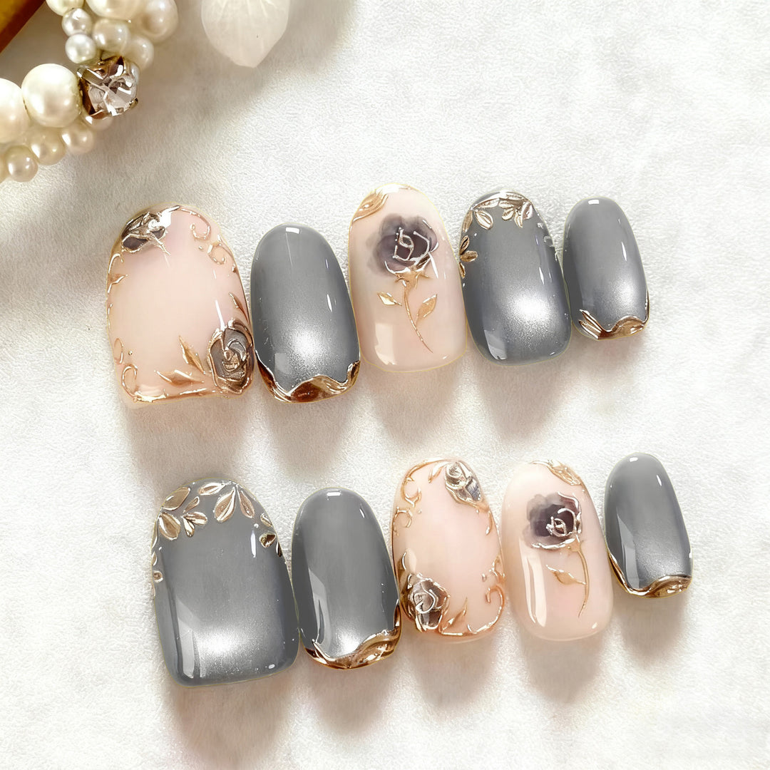 Artistic Floral Accented Press-On Nail Set