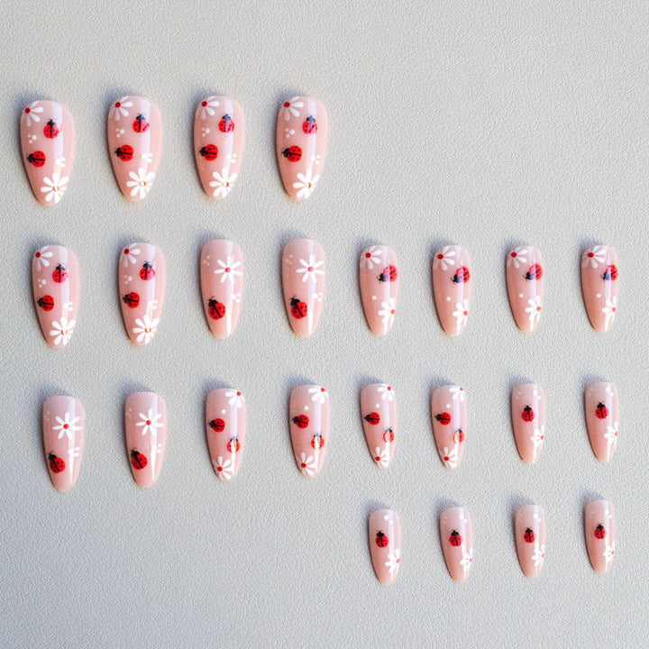 Ladybug Themed Acrylic Nail Art