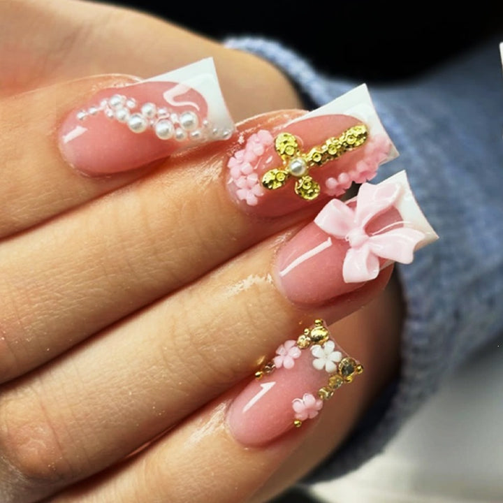 Artificial nail set with elegant bow and glitter elements Kalsten