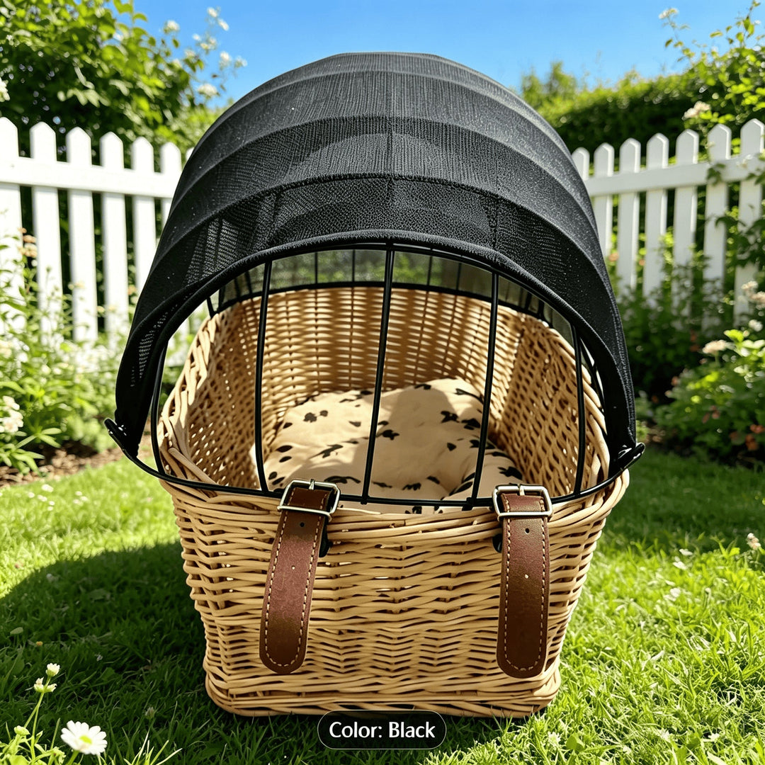 woven wicker pet carrier basket with retractable mesh canopy Kalsten