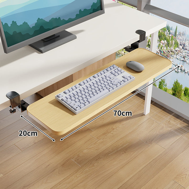 Under-Desk Slide-Out Keyboard Tray Clamp Mount with Ergonomic Wooden Platform