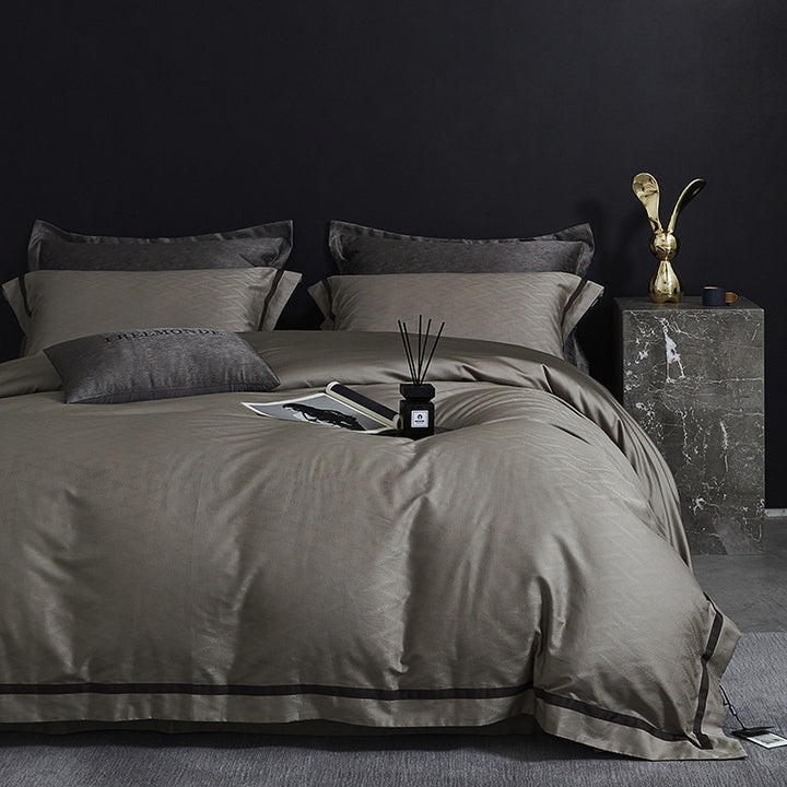 Luxurious satin cotton bedding set with fine piping