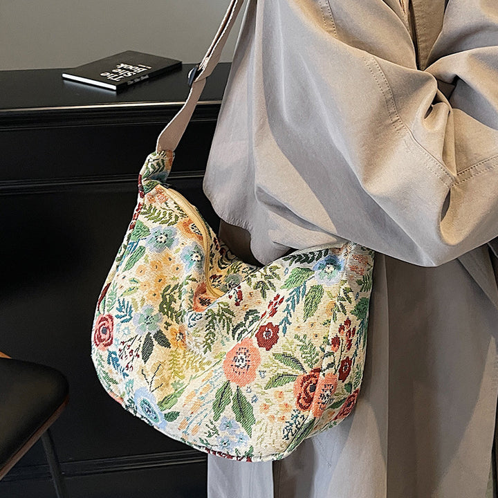Floral Patterned Canvas Shoulder Bag