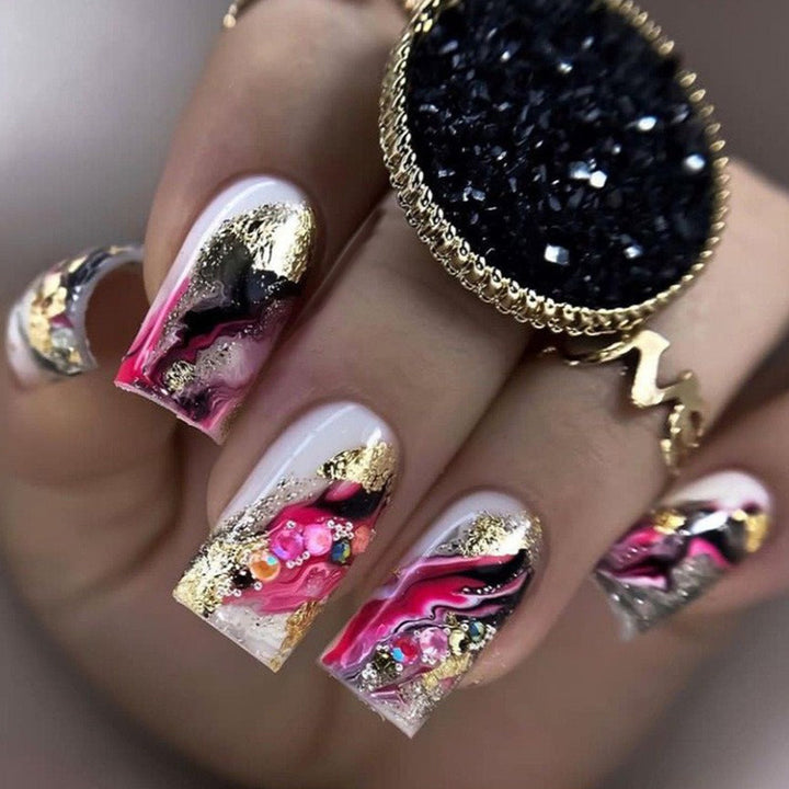 Artificial Nails in Luxurious Marble Design with Colored Accents Kalsten