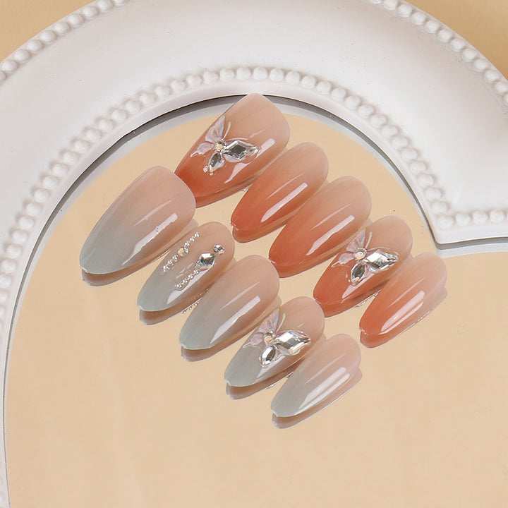 Elegant Press-On Nail Art Set with Floral and Gemstone Accents Kalsten