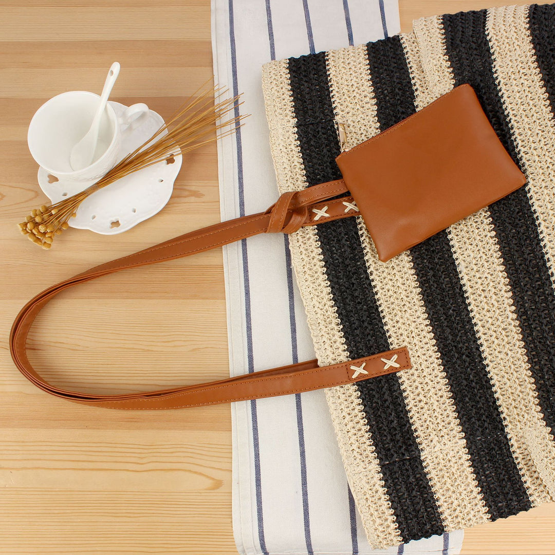 Straw bag with elegant leather handles Kalsten