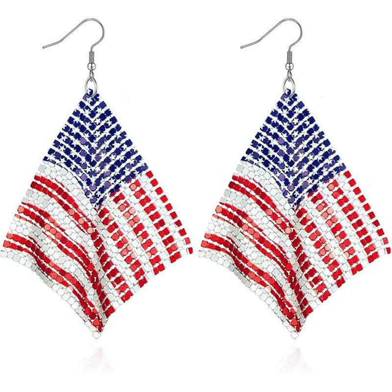 Women's nan patriotic rhinestone stars and stripes teardrop dangle earrings with fishhook Kalsten