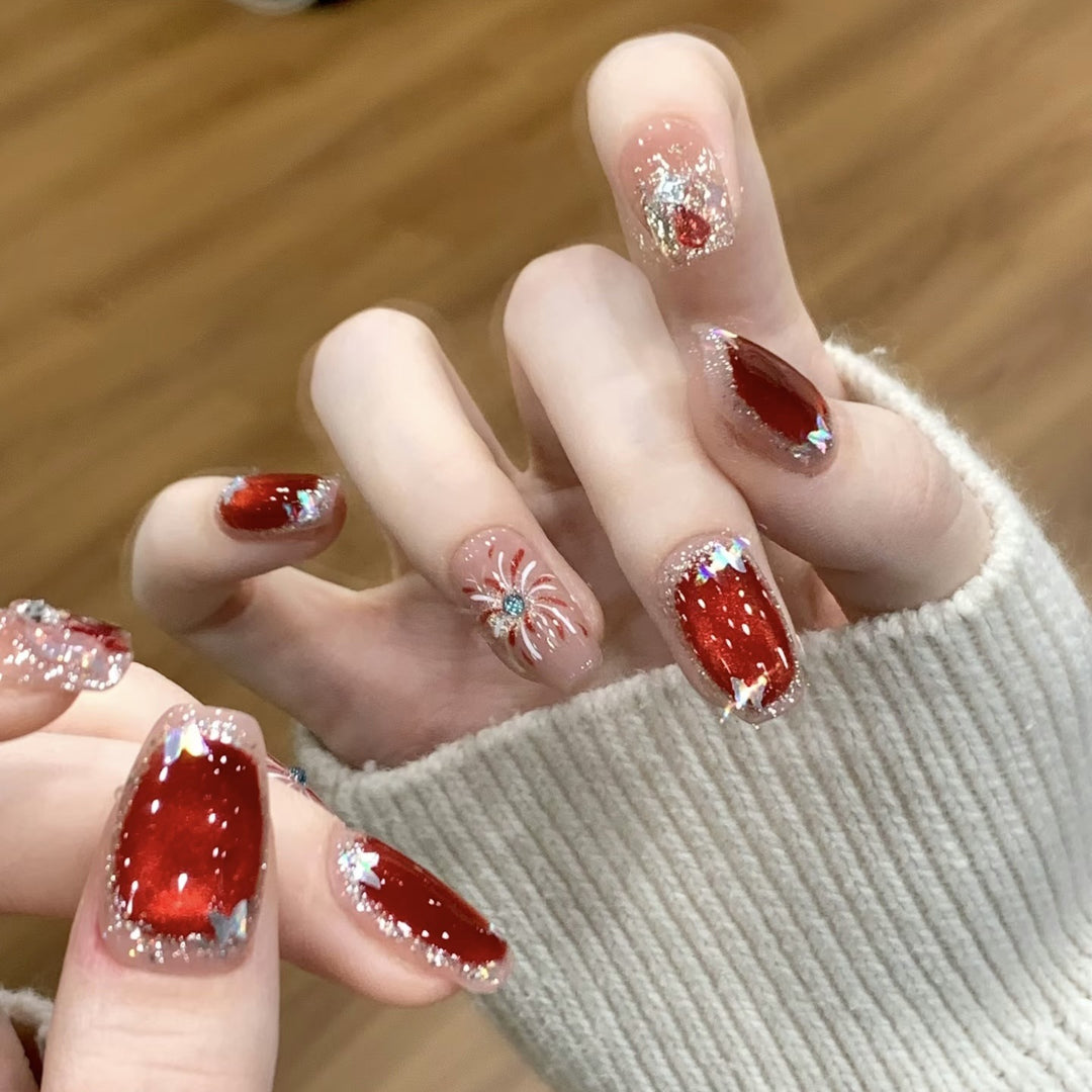 Artistic Press-On Nail Set with Glitter and Star Accents Kalsten