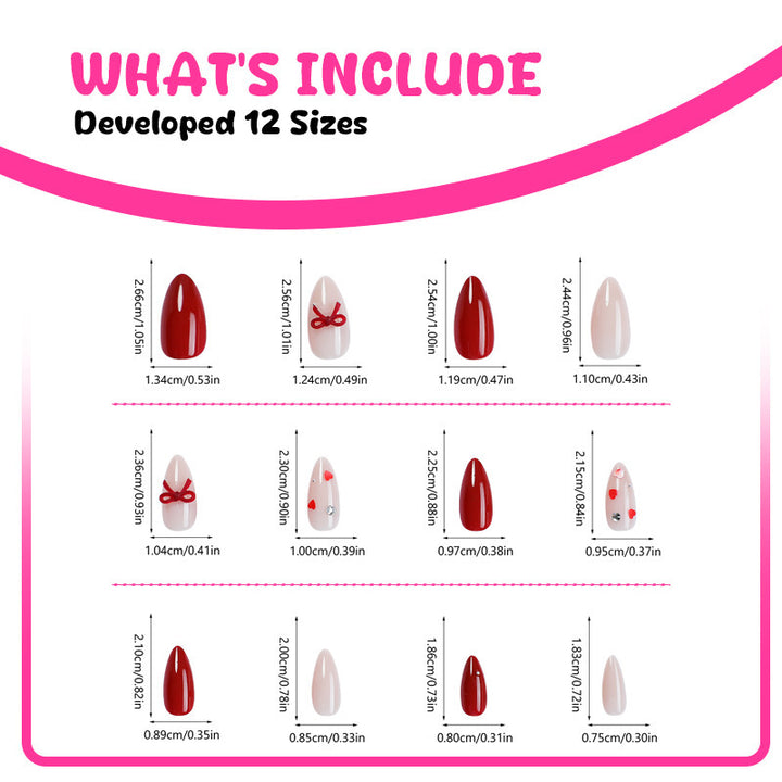 Nail set with elegant red details and hearts Kalsten