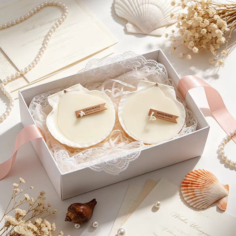 Hand-Poured Soy Wax Seashell Candle in Mother-of-Pearl Shell Bowl