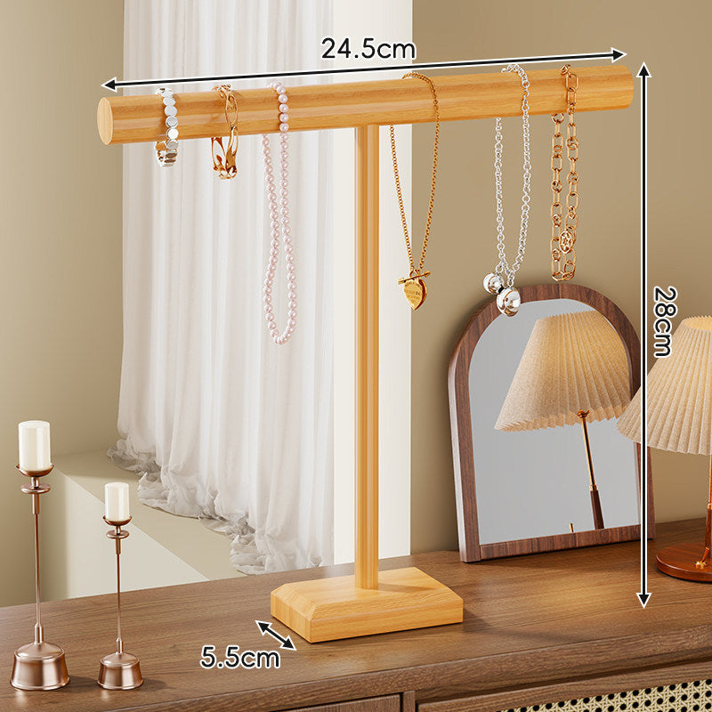 Wooden T-Bar Necklace and Bracelet Display Stand with Stable Rectangular Base