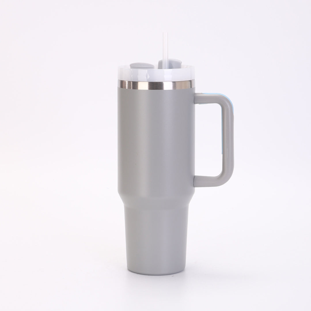 Insulated Stainless Steel Tall Travel Mug With Ergonomic Side Handle And Leak-Resistant Straw Lid