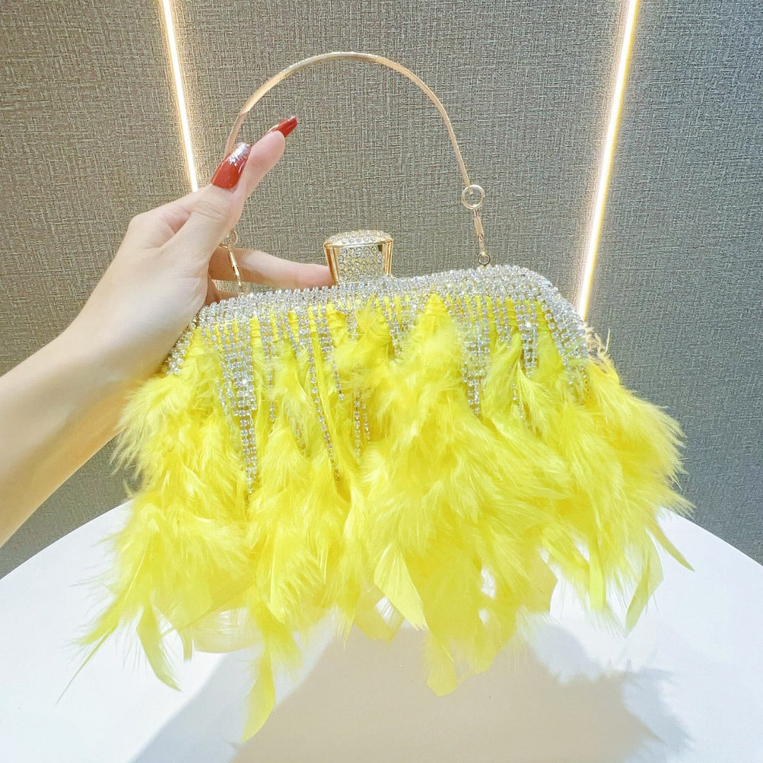 Feather-Embellished Evening Clutch