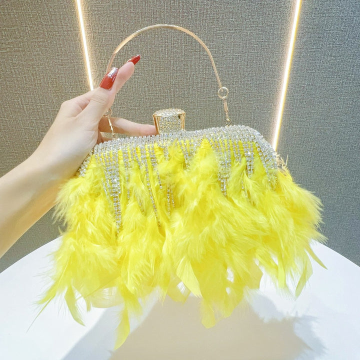 Feather-Embellished Evening Clutch