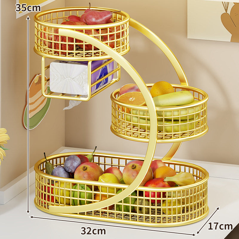 Three-Tier Curved Metal Mesh Countertop Fruit and Produce Storage Stand