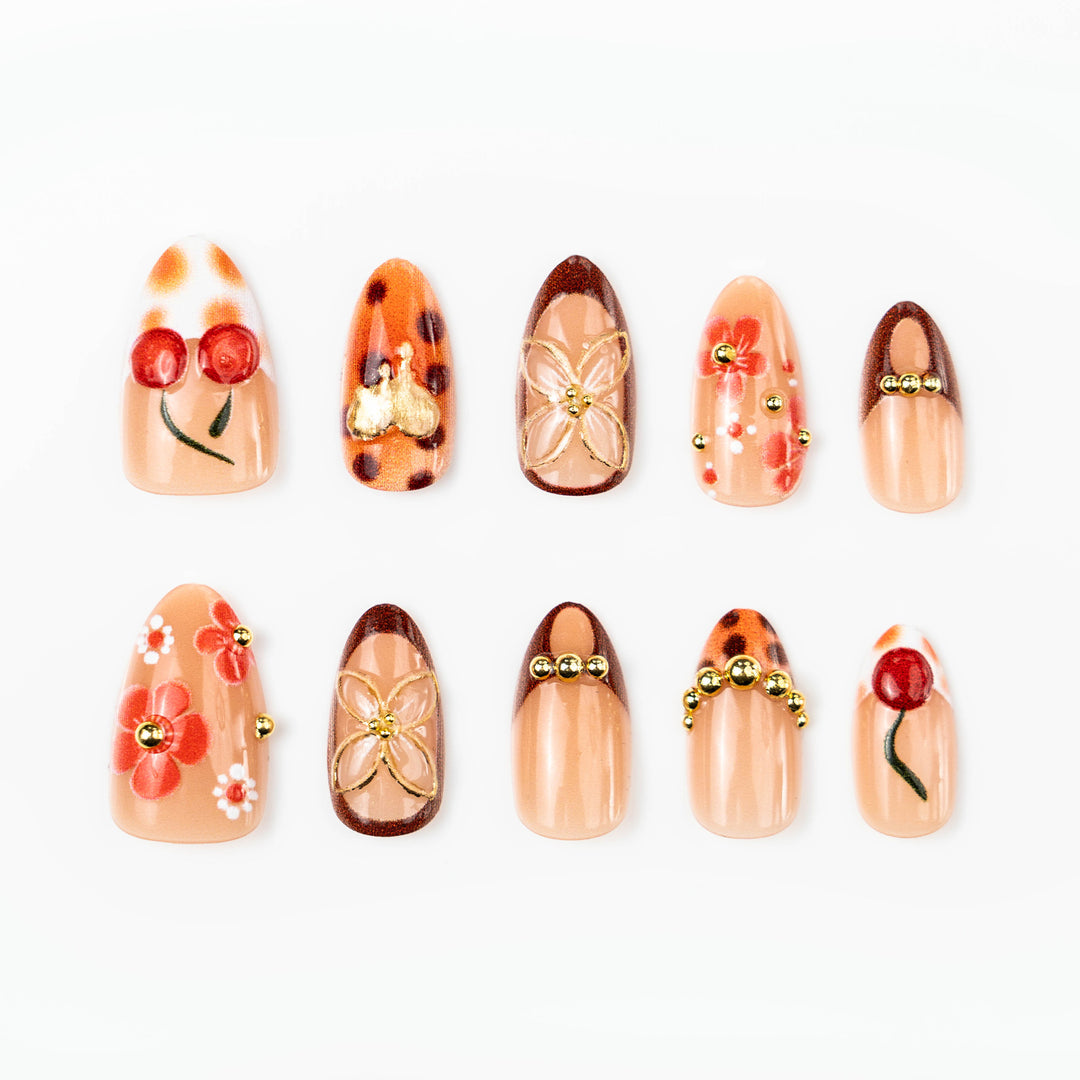 Floral & Gem-Embellished Press-On Nail Art Kalsten