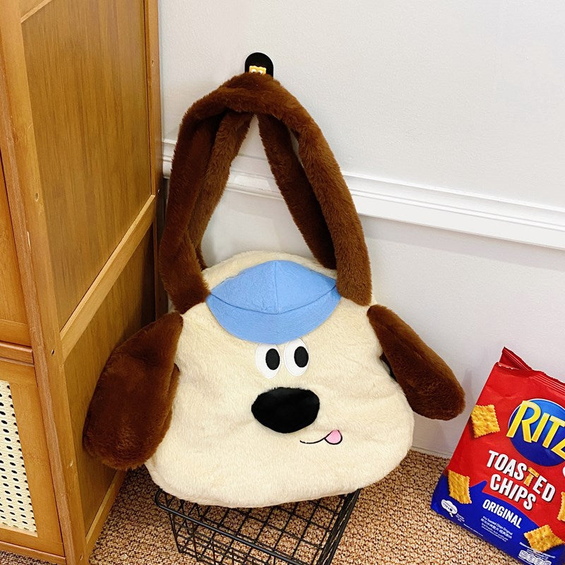 Plush Dog-Themed Shoulder Bag