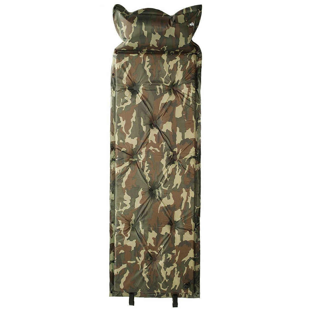 tufted insulated roll-out camping sleep mat with integrated pillow and modular snap connectors Kalsten