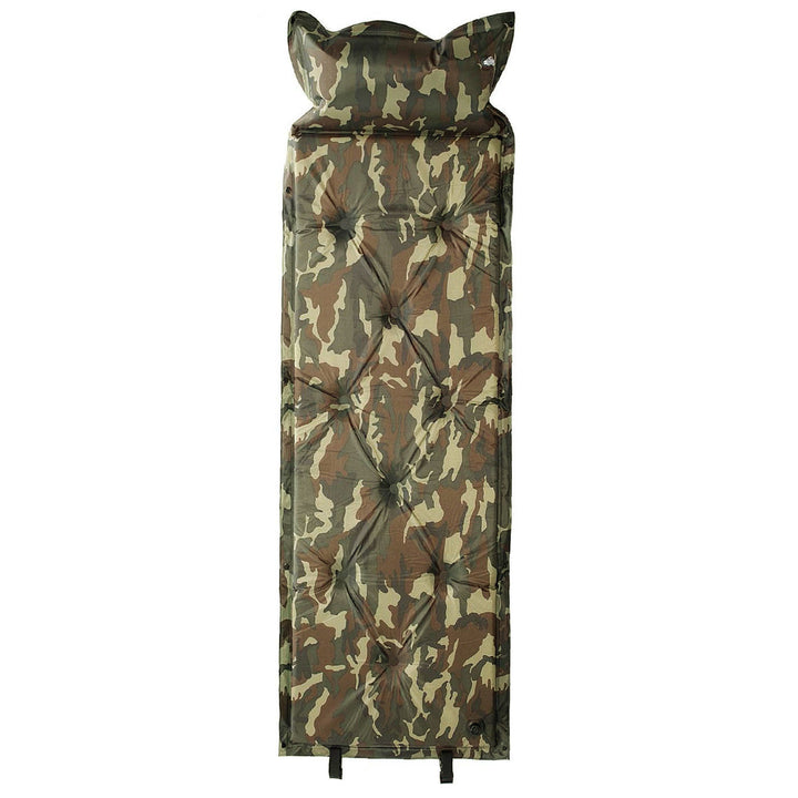 tufted insulated roll-out camping sleep mat with integrated pillow and modular snap connectors Kalsten