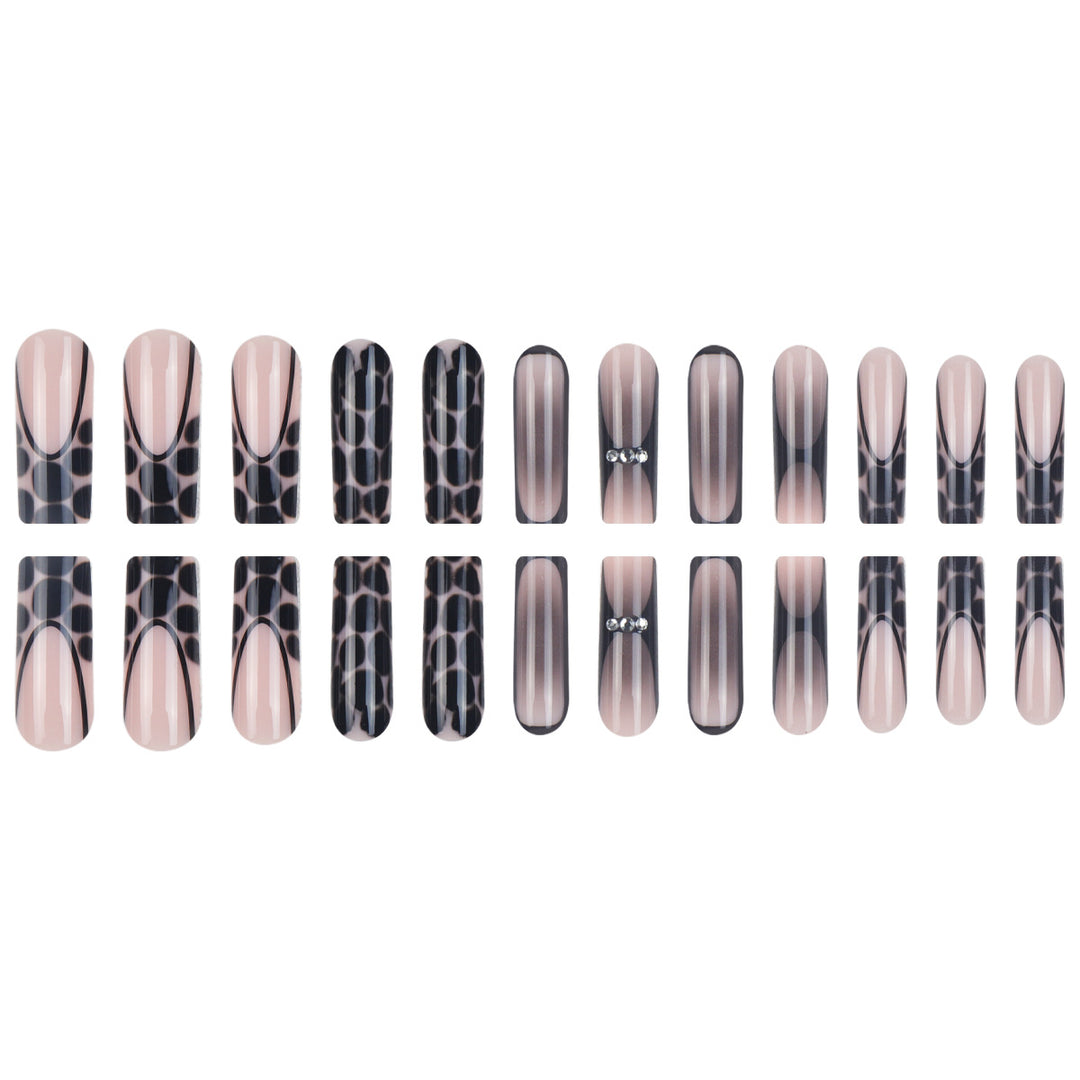 Artistic Long Press-On Nails with Glossy Animal Print Design Kalsten