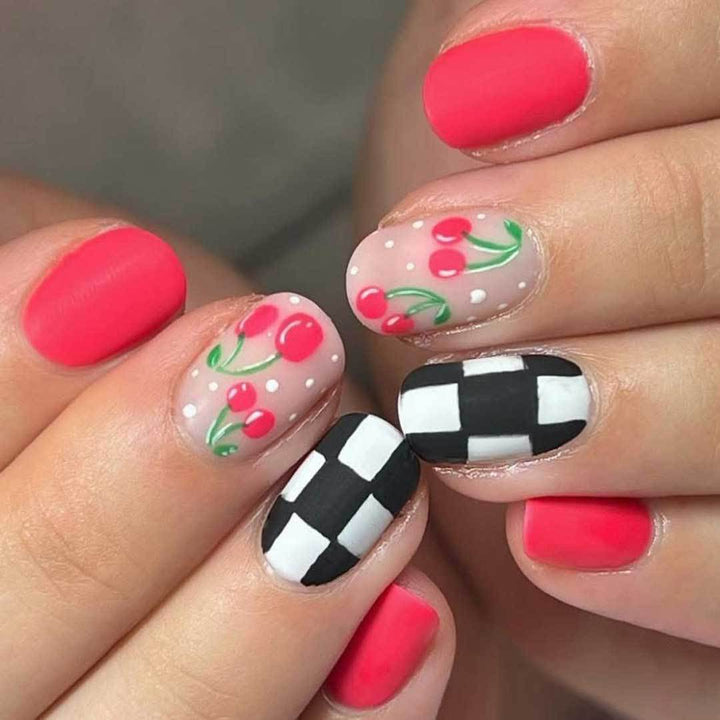 Creative Cherry and Checkered Nail Art Kit