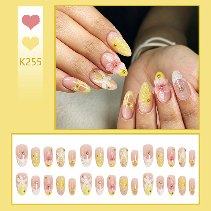 Artificial nails with floral glitter pattern Kalsten
