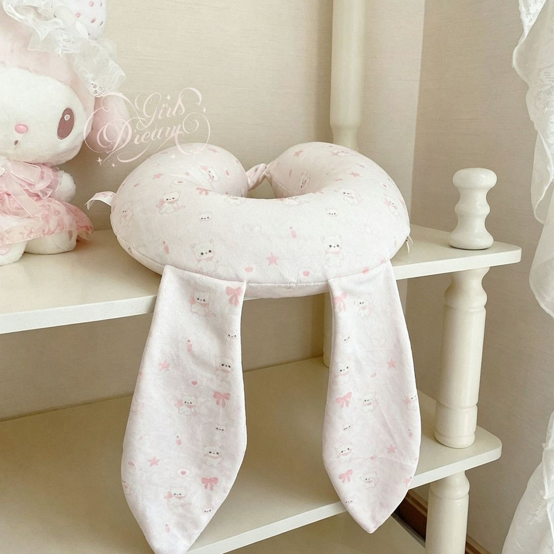 Plush neck pillow for children with removable bunny ears and soft memory foam