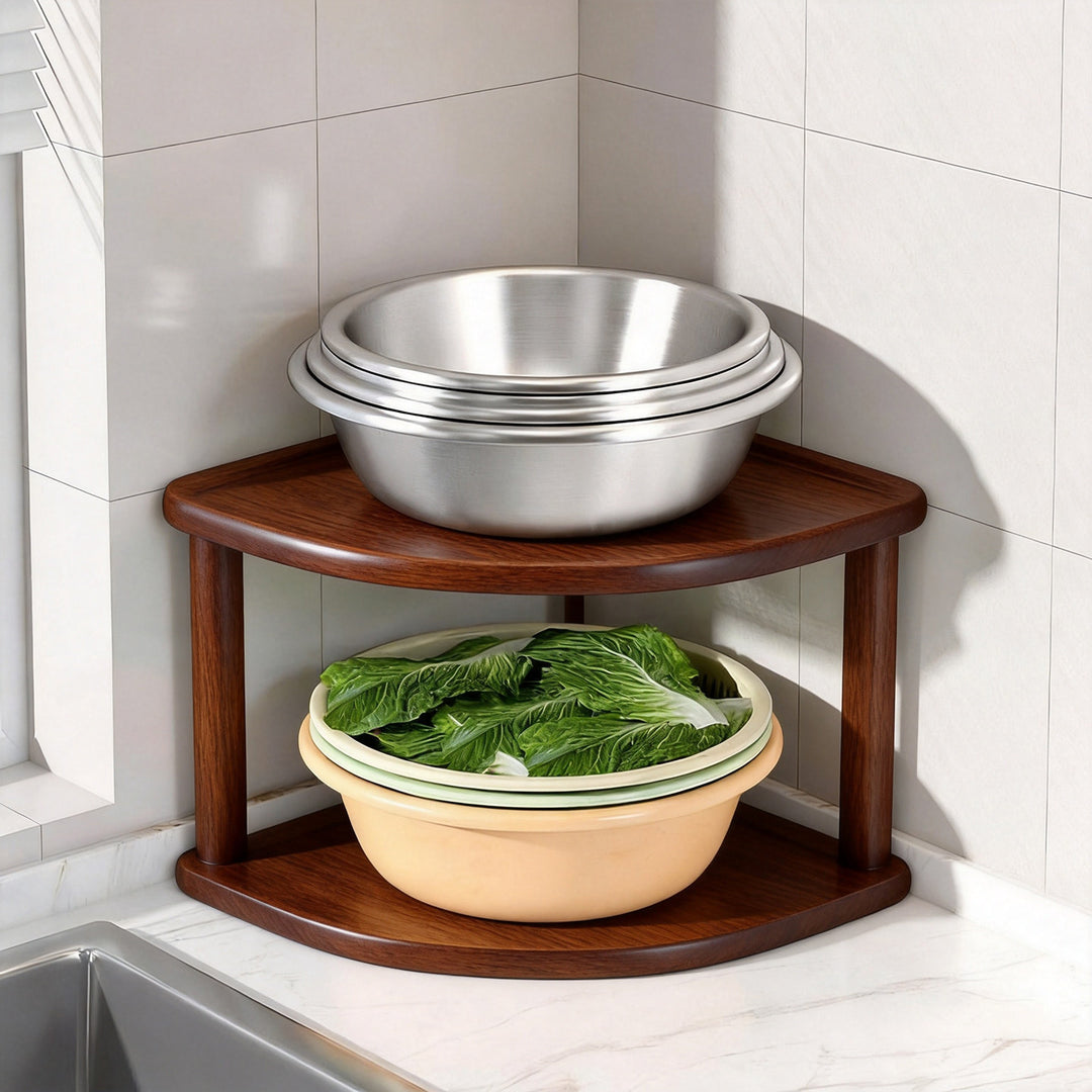 Corner Three-Tier Metal Mesh Kitchen Countertop Organizer