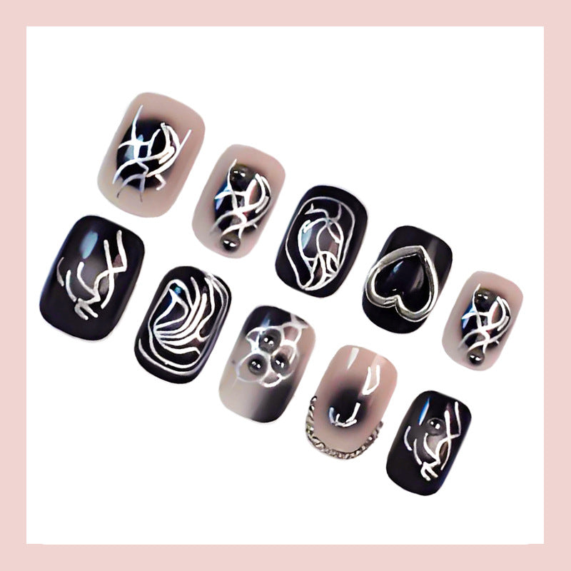 Acrylic nail set with creative black-and-white patterns Kalsten