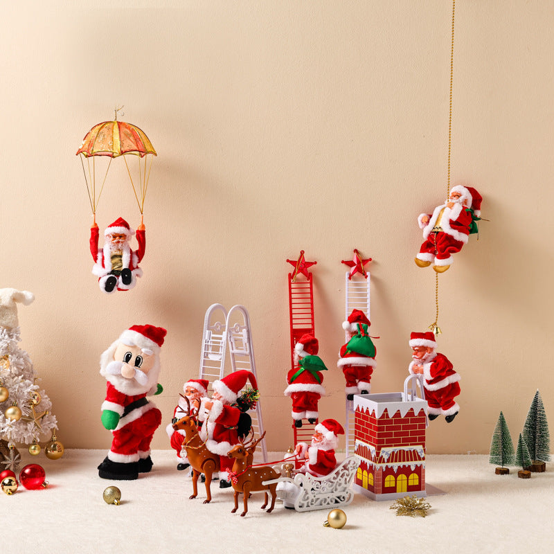 Parachuting Santa Claus Hanging Christmas Ornament With Fabric Canopy And Decorative Suspension Cords