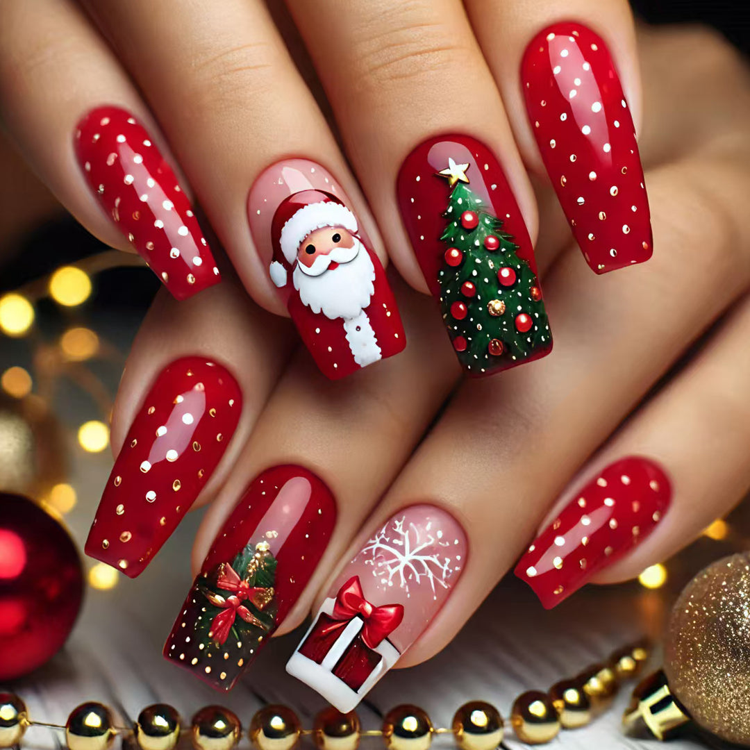 Christmas nail art with festive Santa and Christmas tree design Kalsten