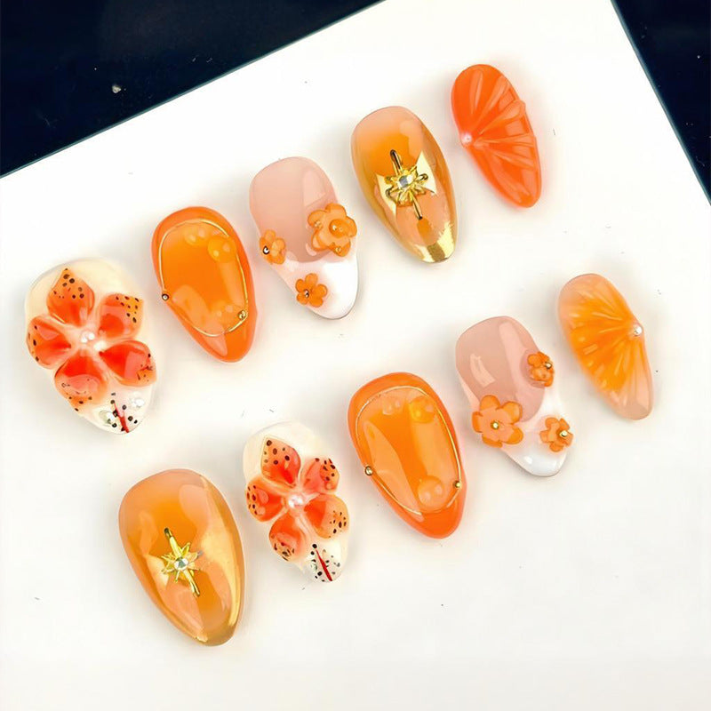 Acrylic nail set with cheerful flower and glitter details Kalsten