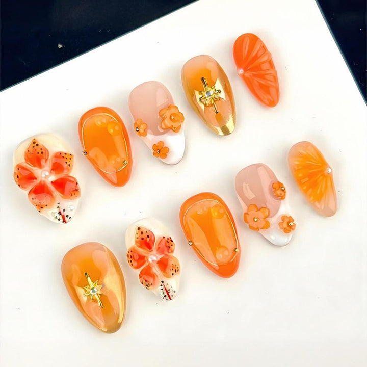 Acrylic nail set with cheerful flower and glitter details Kalsten