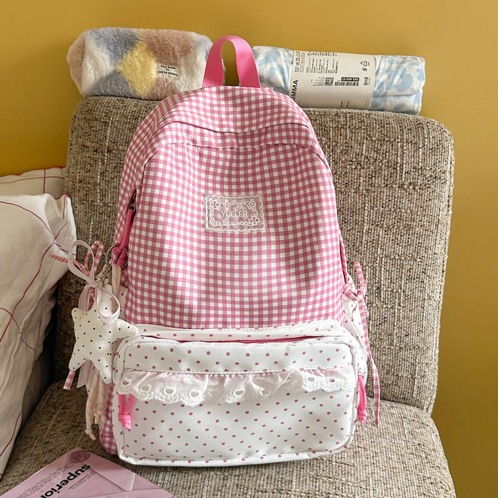 Charming Gingham Print School Backpack Kalsten